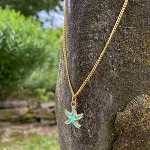 Starfish Necklace - Blue - Handmade